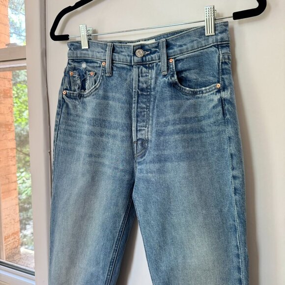 MOTHER Superior The Tripper Flood Fray Jeans Left in Dust Flare Denim Blue 26 - Picture 4 of 17